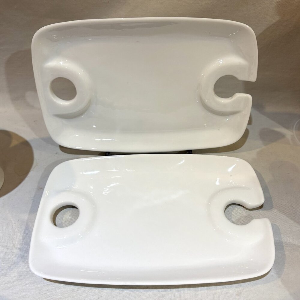 Pair of B. Smith with Style White Porcelain Hors D'oeuvre & Wine Mingling Plates